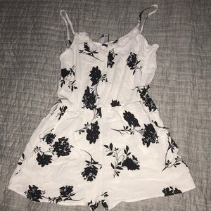 Black and white floral romper
